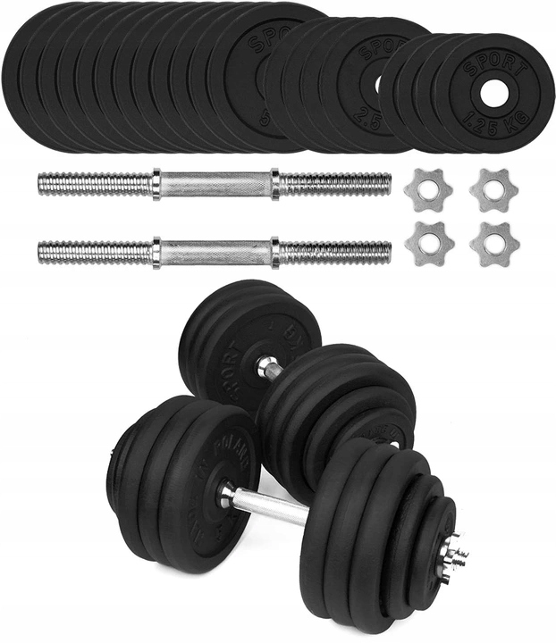 

Hantle Żeliwne 2x40 kg gryf Talerze zestaw 80kg