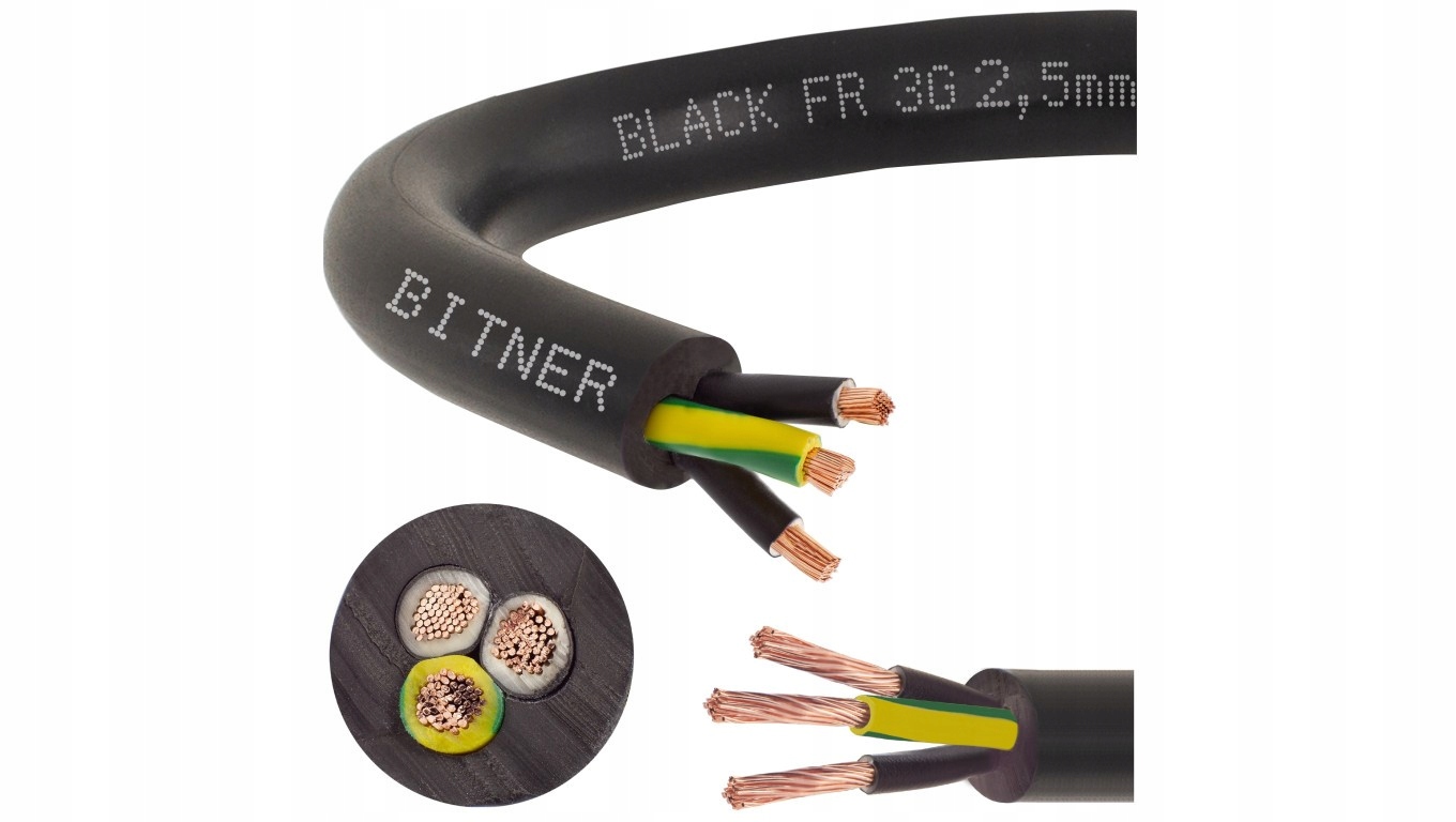 Przewód Sterowniczy BiT 500 3x2,5 Fr Czarny do Ziemi Bitner 50m SB1925 50