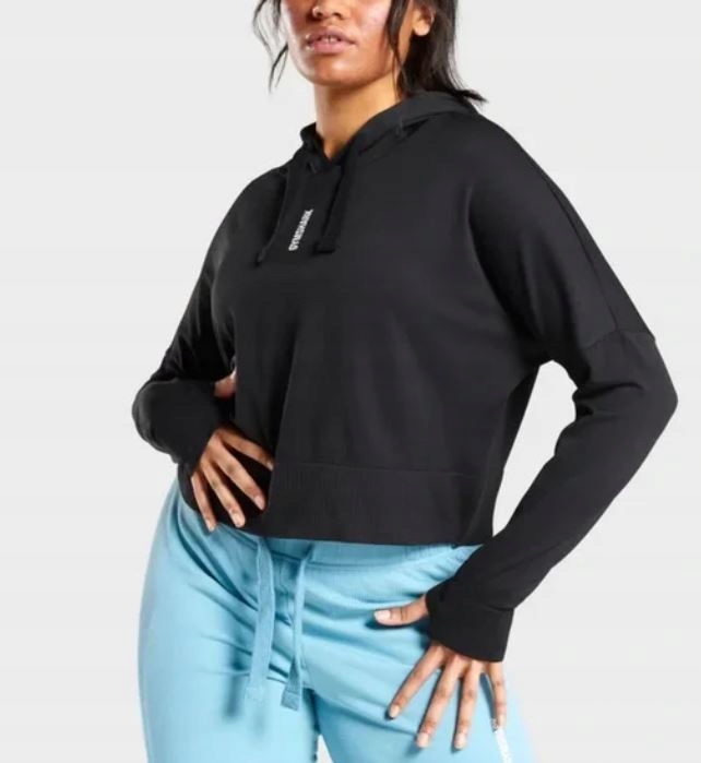 GYMSHARK BLUZA DAMSKA SPORTOWA CZARNA Z KAPTUREM LOGO XS 1A2F2_F*