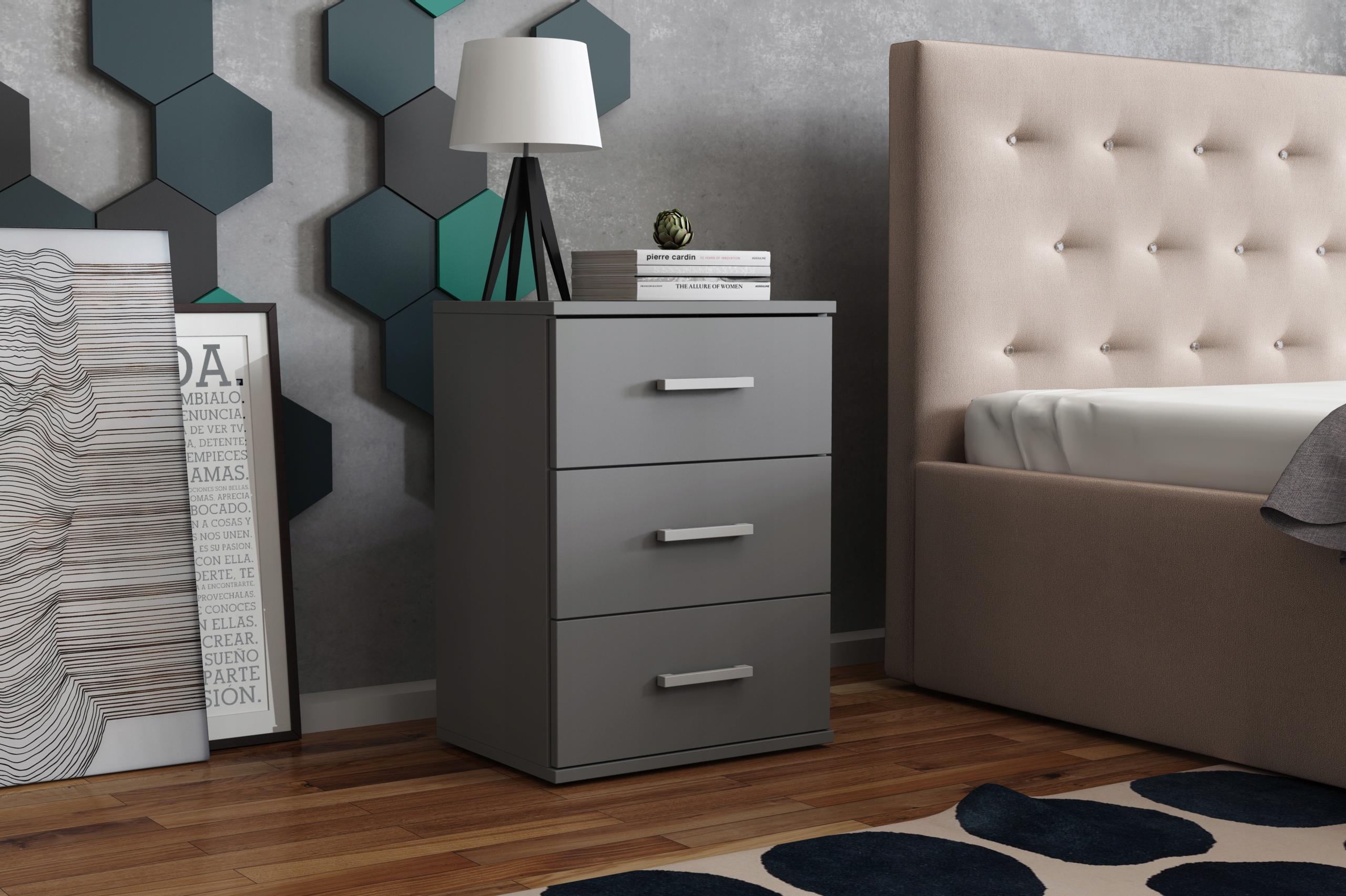 SZAFKA NOCNA Z SZUFLADAMI GRAFIT 48x65 nowoczesna szafka do sypialni