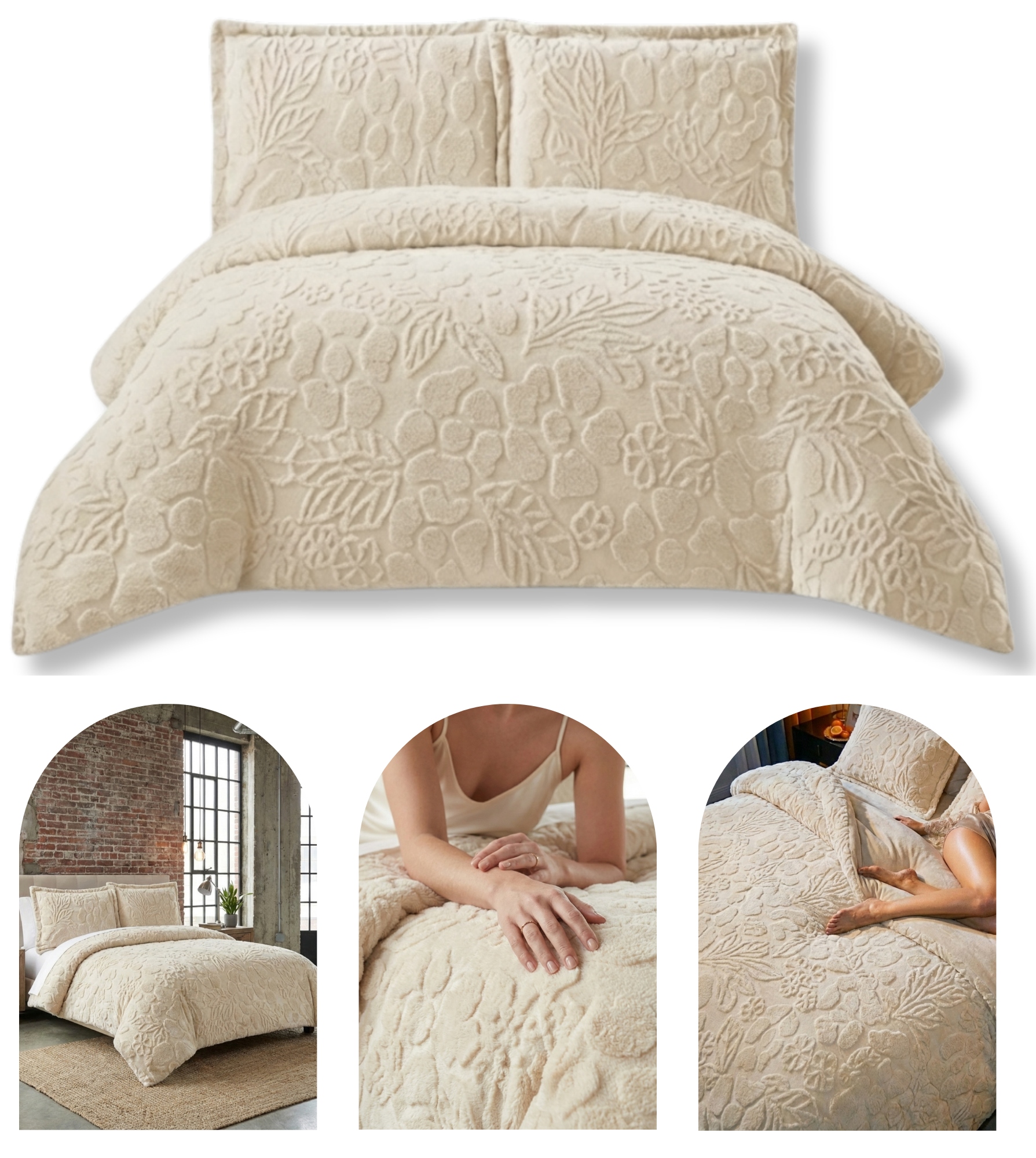 Sada Povlečení Medvídek 160x200 cm 2x povlak 70x80 Béžová Příjemná Teplá