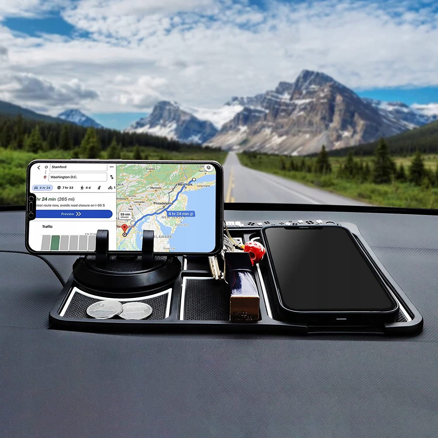 AUTA ANTYPOŚLIZGOWA PODKŁADKA POD TELEFON 4W1 UNIWERSALNY UCHWYT OBRACANY Marka Inna