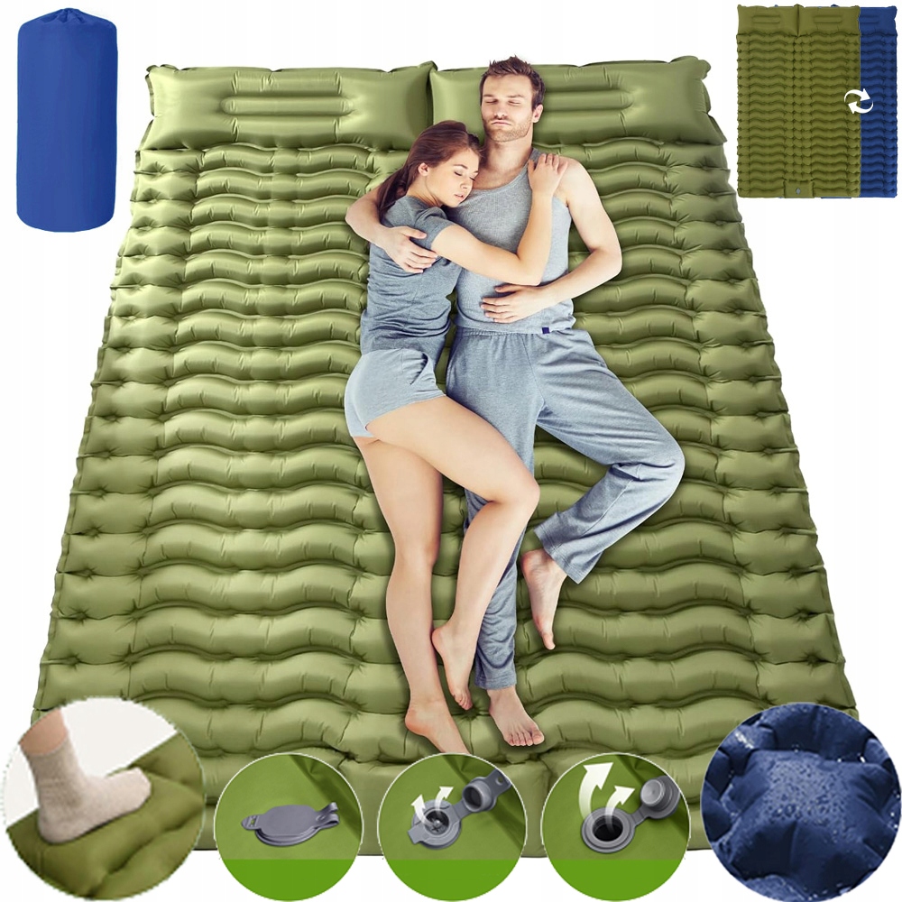 Podwójny Materac Turystyczny Trekkingowy Dmuchany Mata Z Wbudowaną Pompką