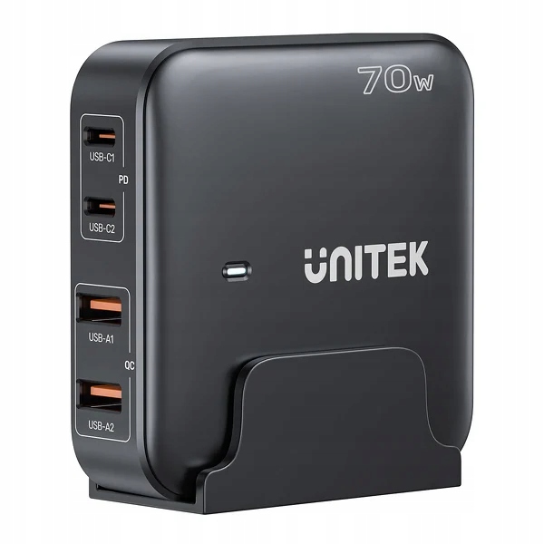 Unitek P1228ABK01-EU Ładowarka biurkowa GaN 70W Pd 4xUSB (2xUSB-A 2xUSB-C)