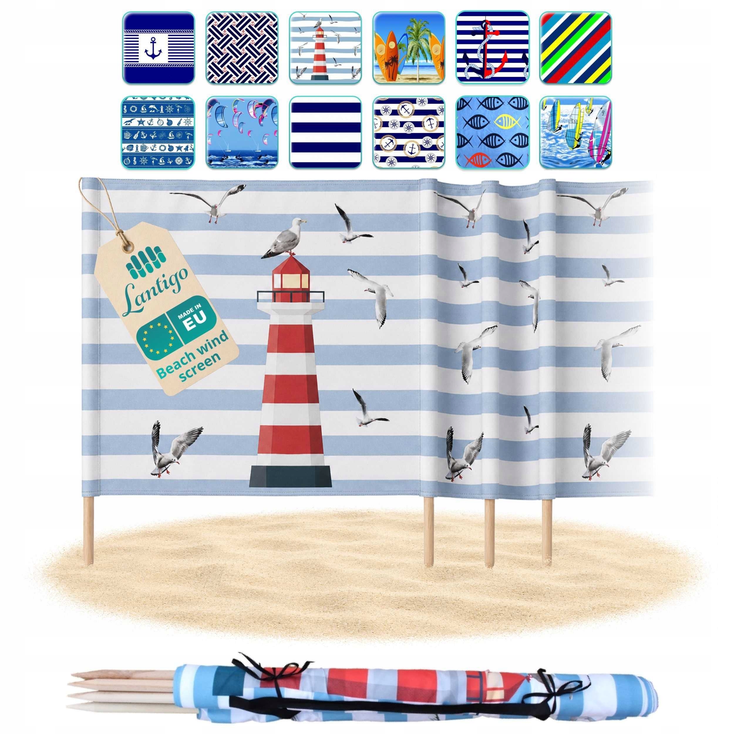 Lantigo parawan plażowy 4 m x 80 cm Uv mikrofibra Latarnia
