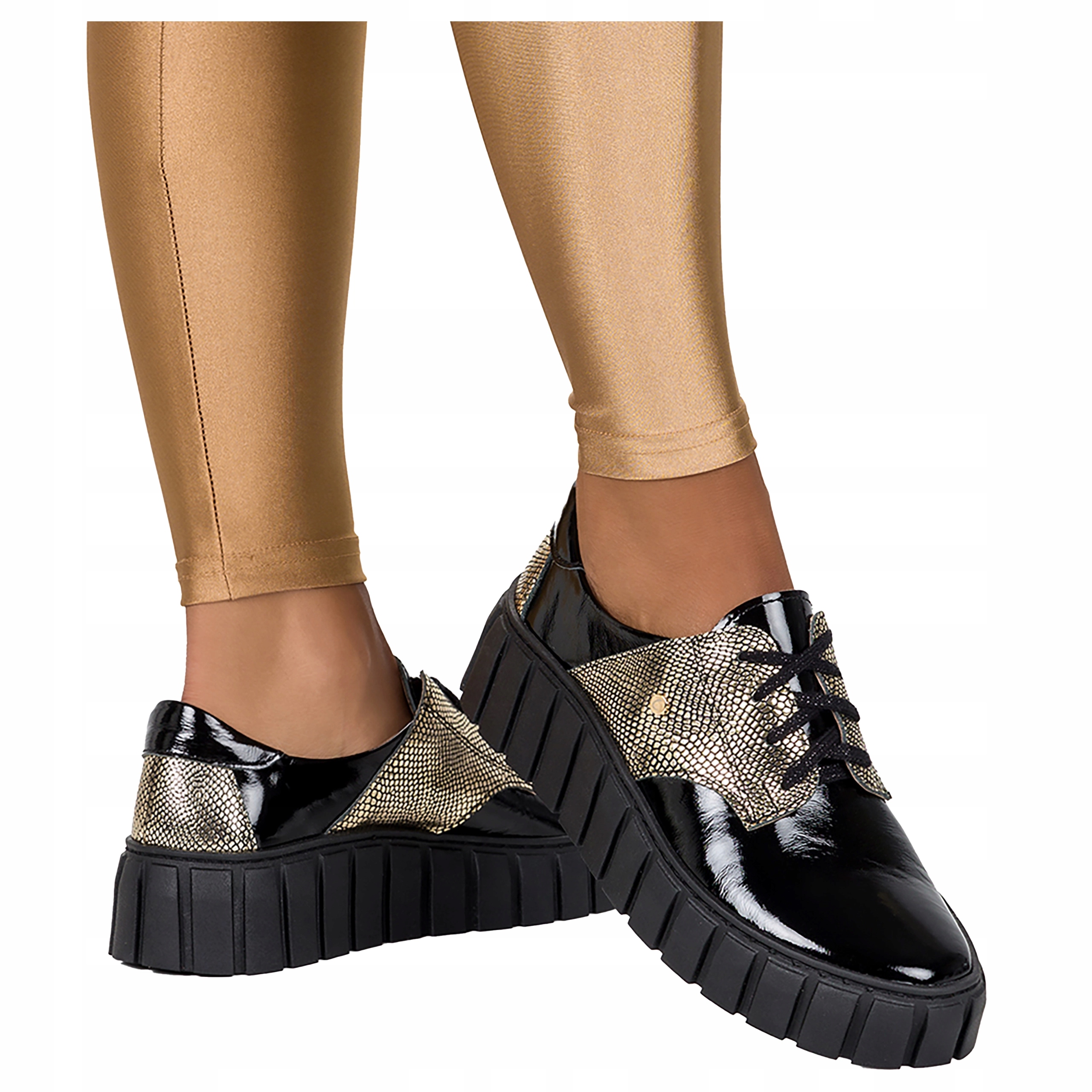 Černé Kožené Tenisky Dámské Creepersy Lakované Šněrovací Modní vel. 38