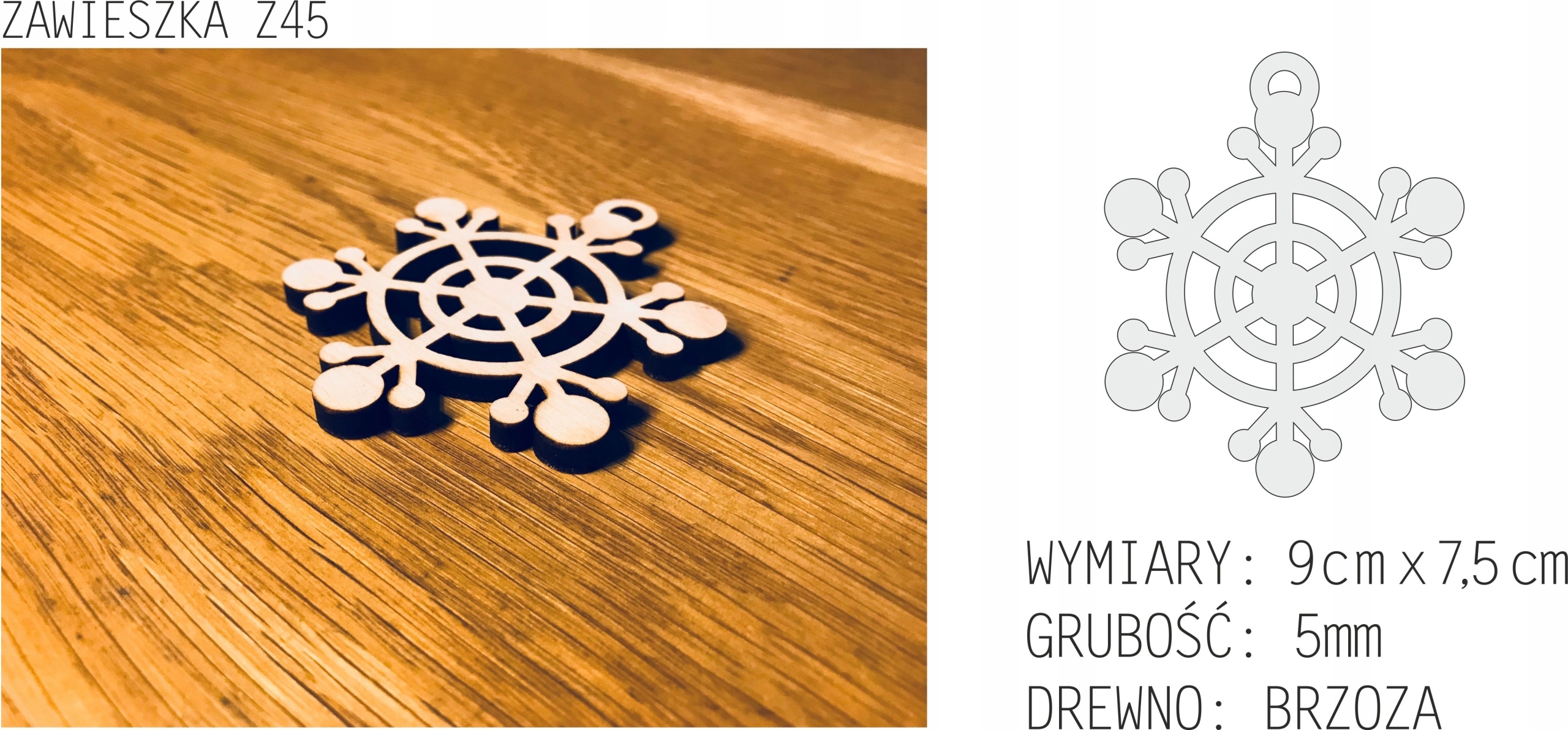 OZDOBY ŚWIĄTECZNE CHOINKOWE DREWNIANE Z45 3 szt. Marka inna