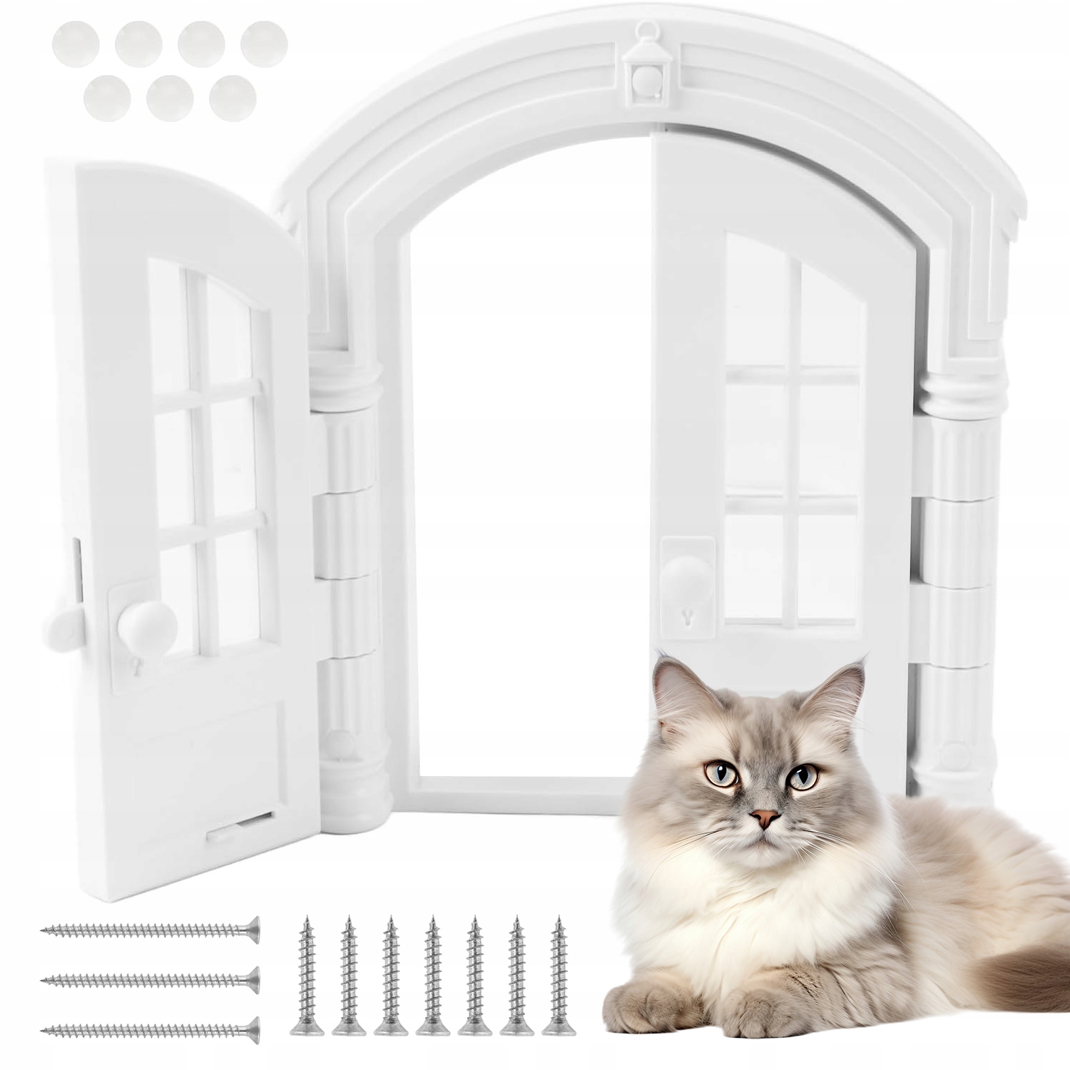 Levně Dvojité Vchodové Dvířka Pro Kočky 24 CM Francouzské Snadno Bílé