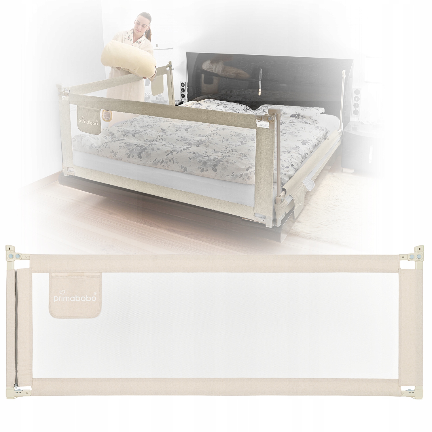 Primabobo Barierka ochronna do łóżka Classic 180cm dla dzieci Wysoka Beżowa