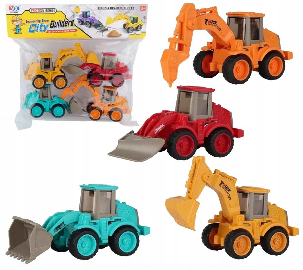 

Auta Budowlane 4 Szt Koparka Ładowarka Młot Pług