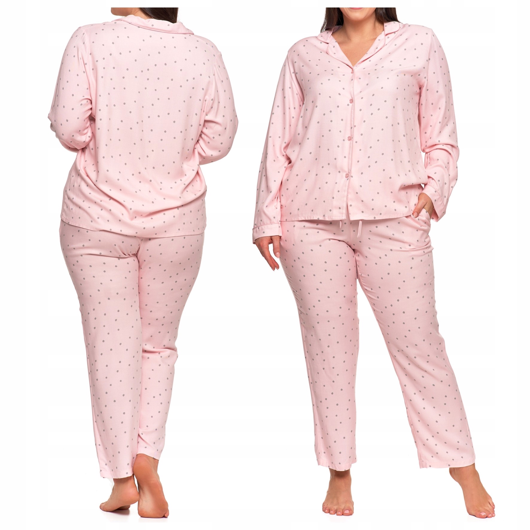 Dámské Pyžamo Plus Size Knoflíky Moraj Viskóza S Puntíky Puntíky Růžová XXL