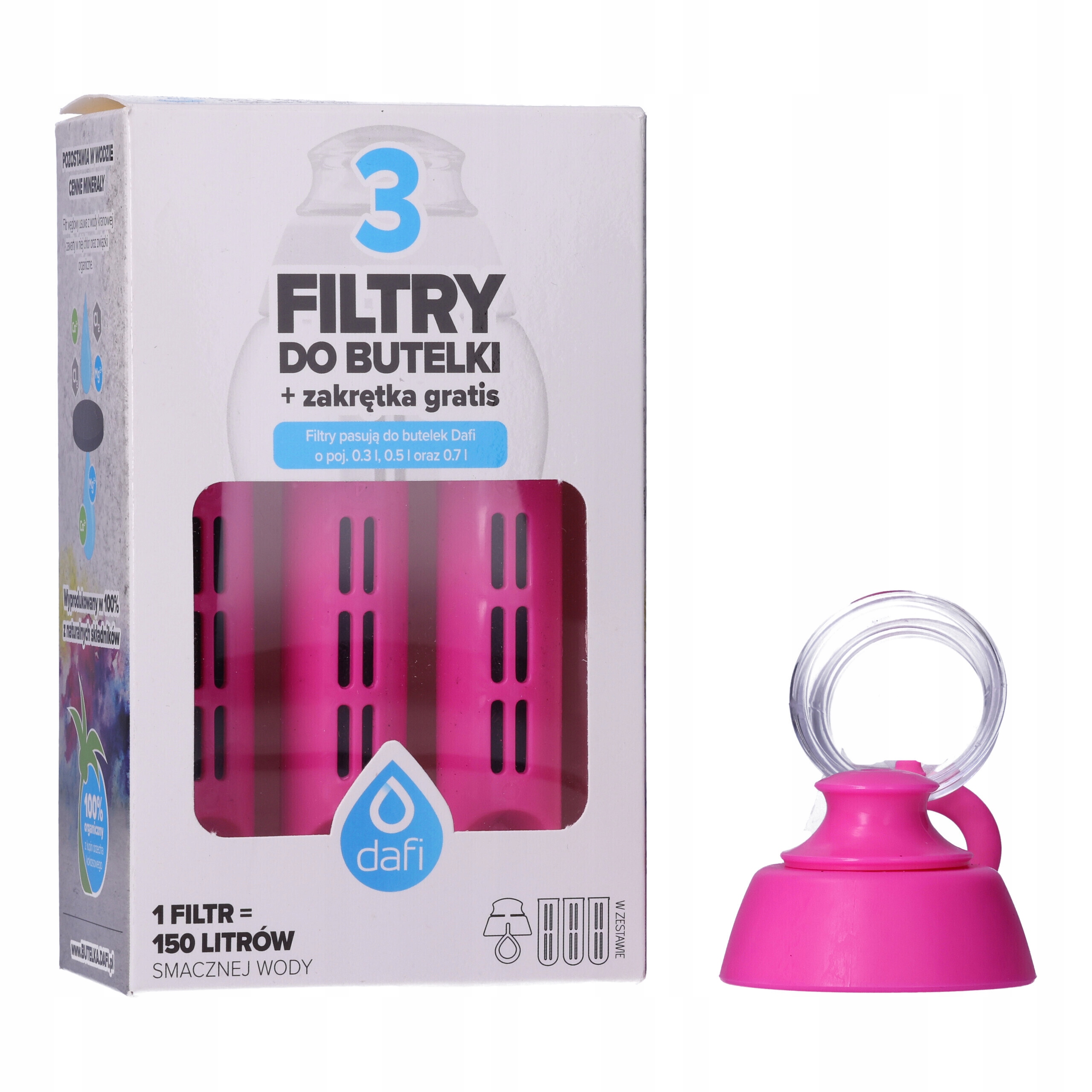 

3x Filtr do butelki Dafi nakrętka Flaming Różowy