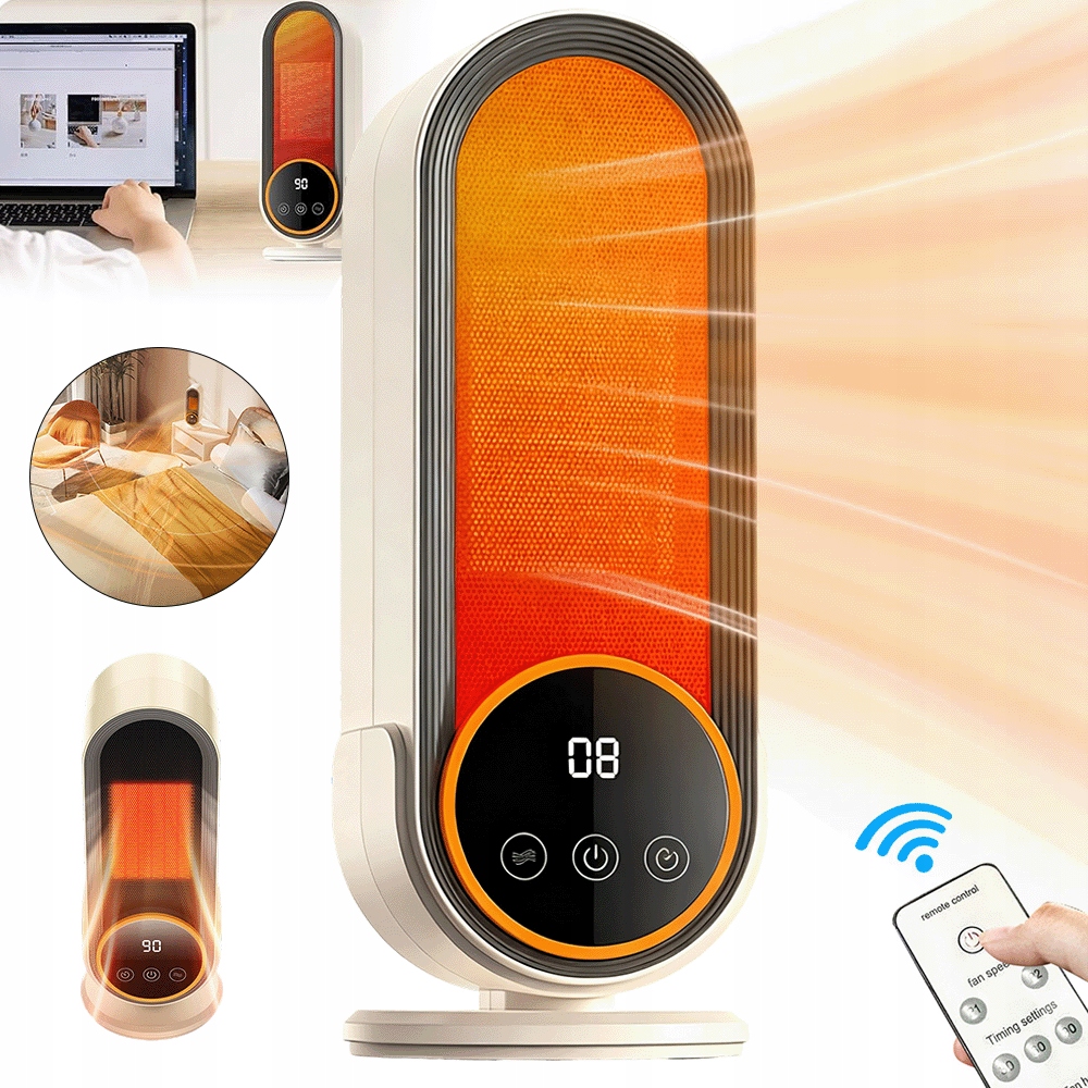 Termoventilátor Do Kanceláře Farelka S Dálkovým Ovládáním, Keramický Časovač, Displej 1200 W