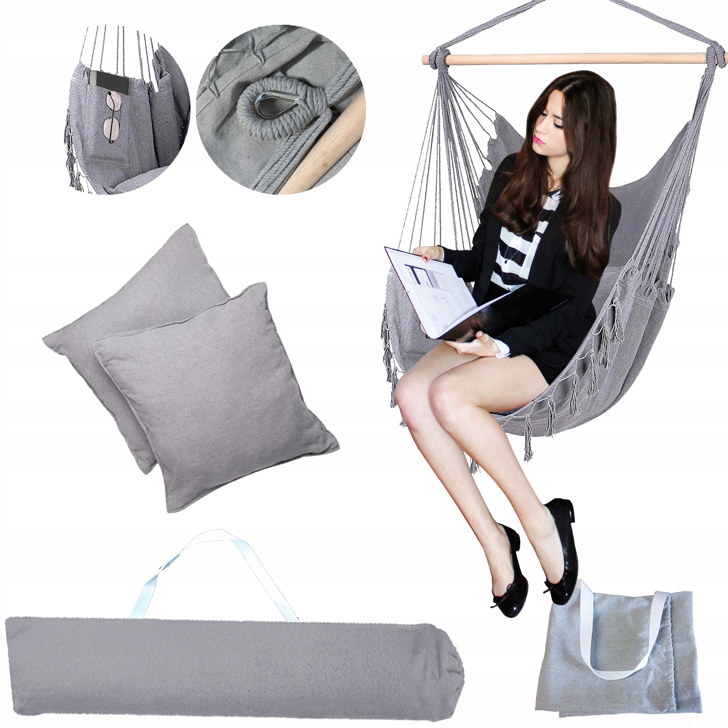 FOTEL WISZĄCY Ogrodowy BRAZYLIJSKI HUŚTAWKA Hamak do POKOJU 2 PODUSZKI