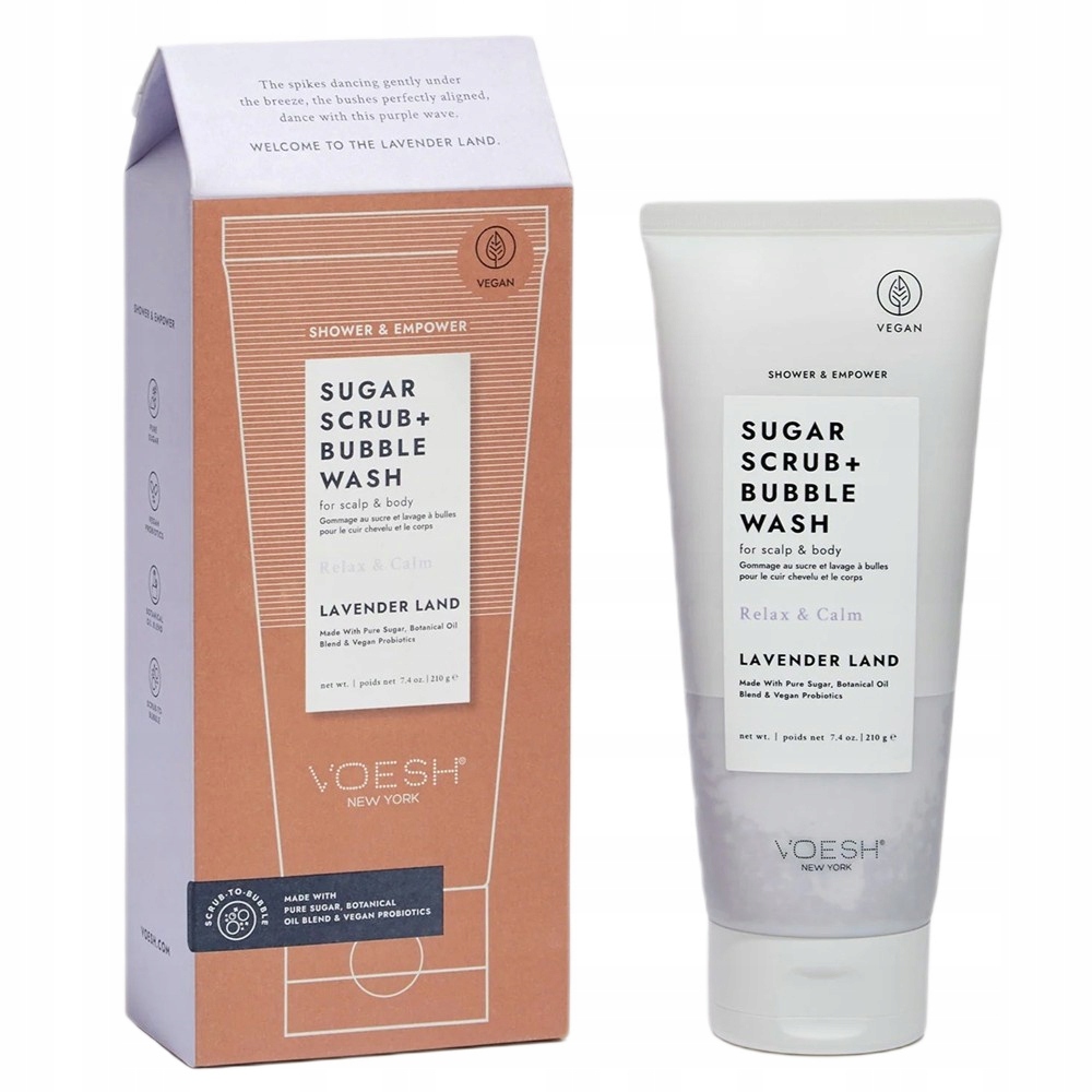 Voesh cukrový mycí peeling na tělo a pokožku hlavy Lavender Land 210 g