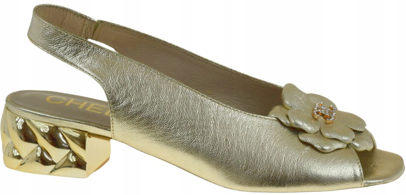 Dámské zlaté kožené sandály na klínku, módní, elegantní, CheBello 4616 R37