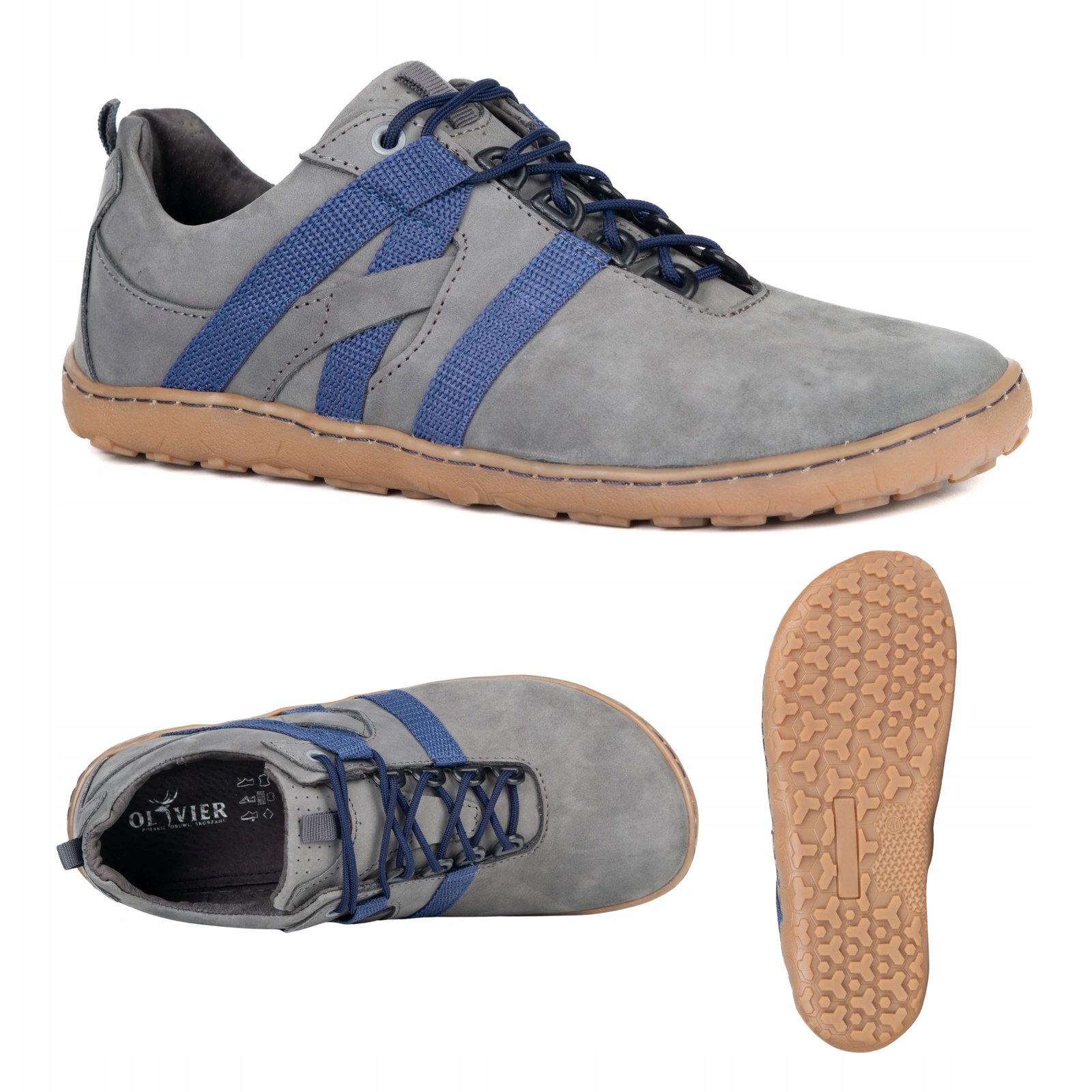 Pánské kožené barefootové boty široké H zero drop 153KZ šedé 40