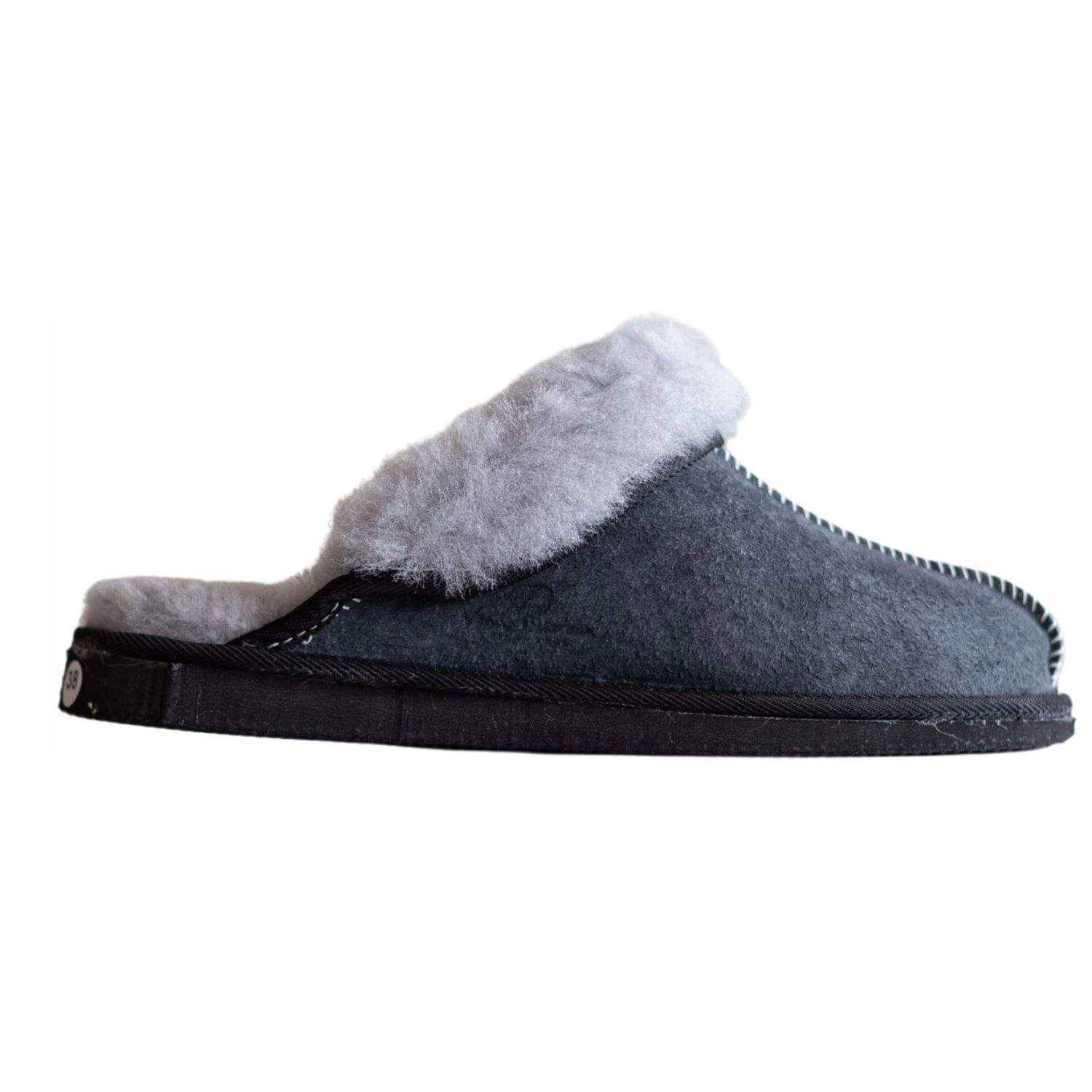 Papuče Van Buren kožené s kožíškem, šedé, teplé, domácí vel. 37