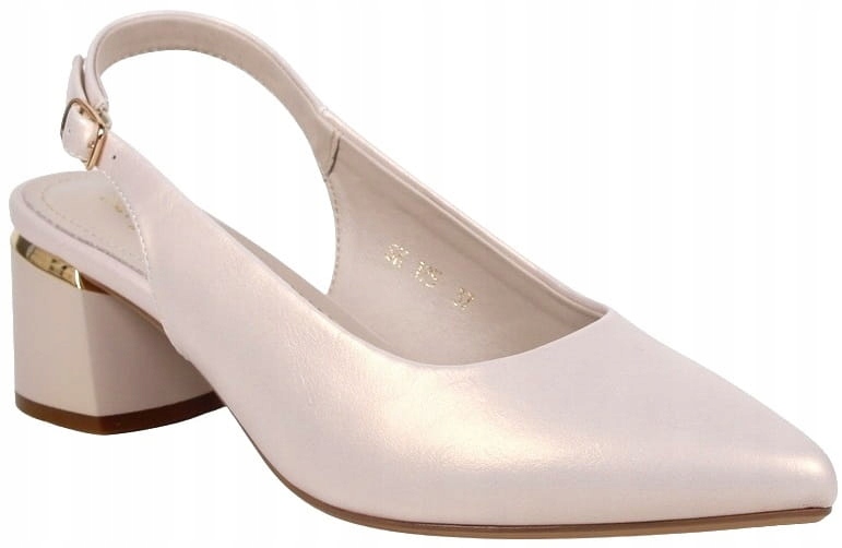 iButy DAMSKIE SANDAŁY NA KLOCKU NISKI OBCAS BEŻOWE PERŁOWE ELEGANCKIE Wzór dominujący bez wzoru