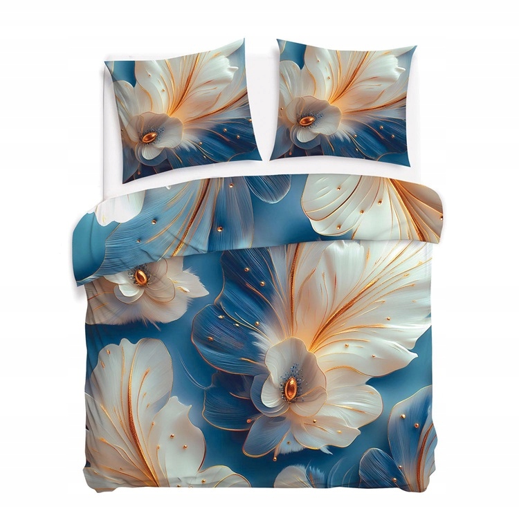 Posteľná Bielizeň premium 200x220 saténová 12414 tyrkysová s kvetmi