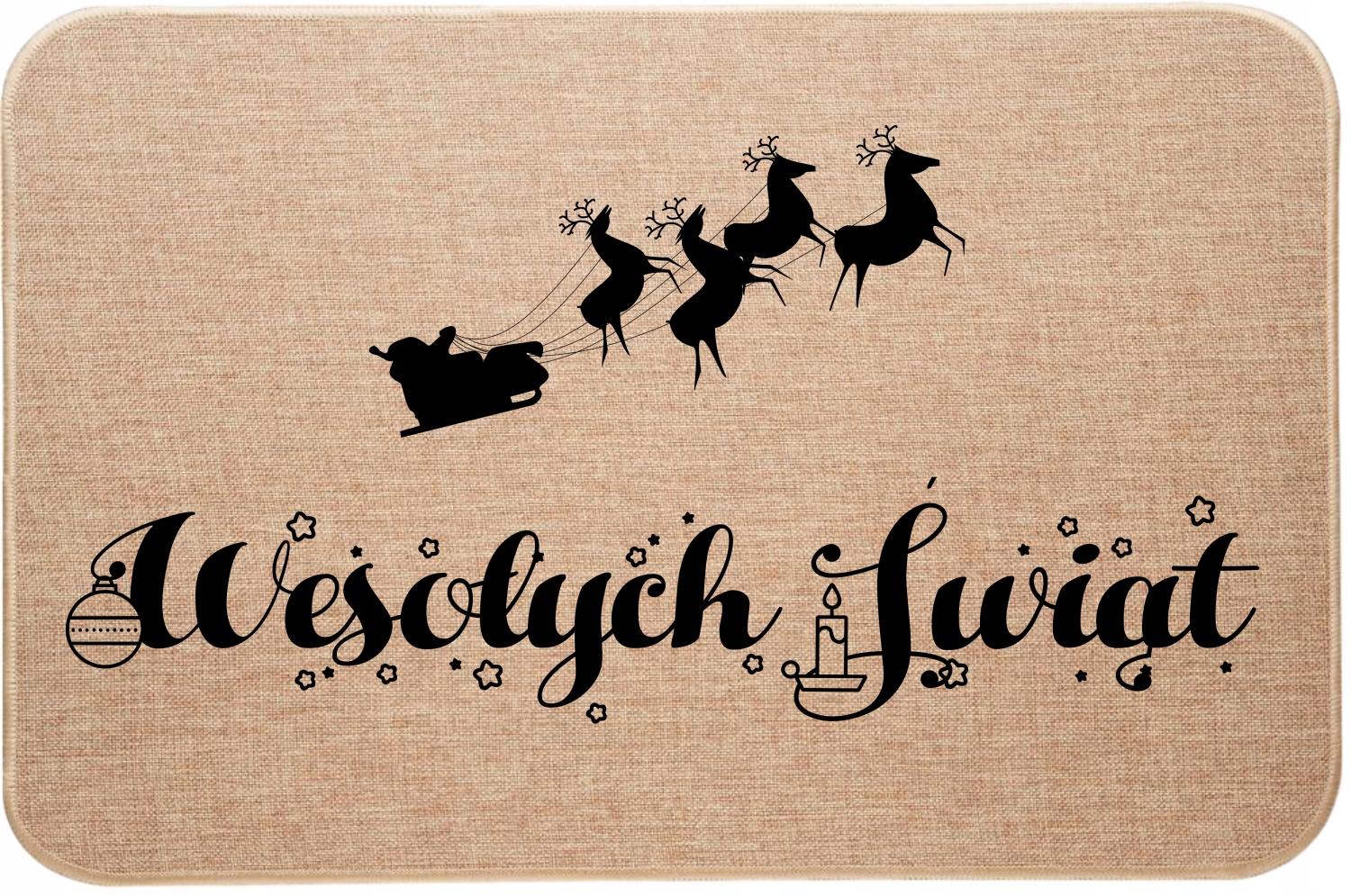 Vánoční lněná rohožka Veselé Vánoce Sáně s Mikulášem