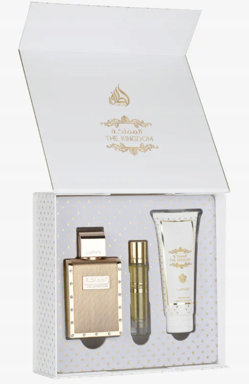 Lattafa The Kingdom for Man Zestaw prezentowy 3cz. flakon 100ml+12ml+żel