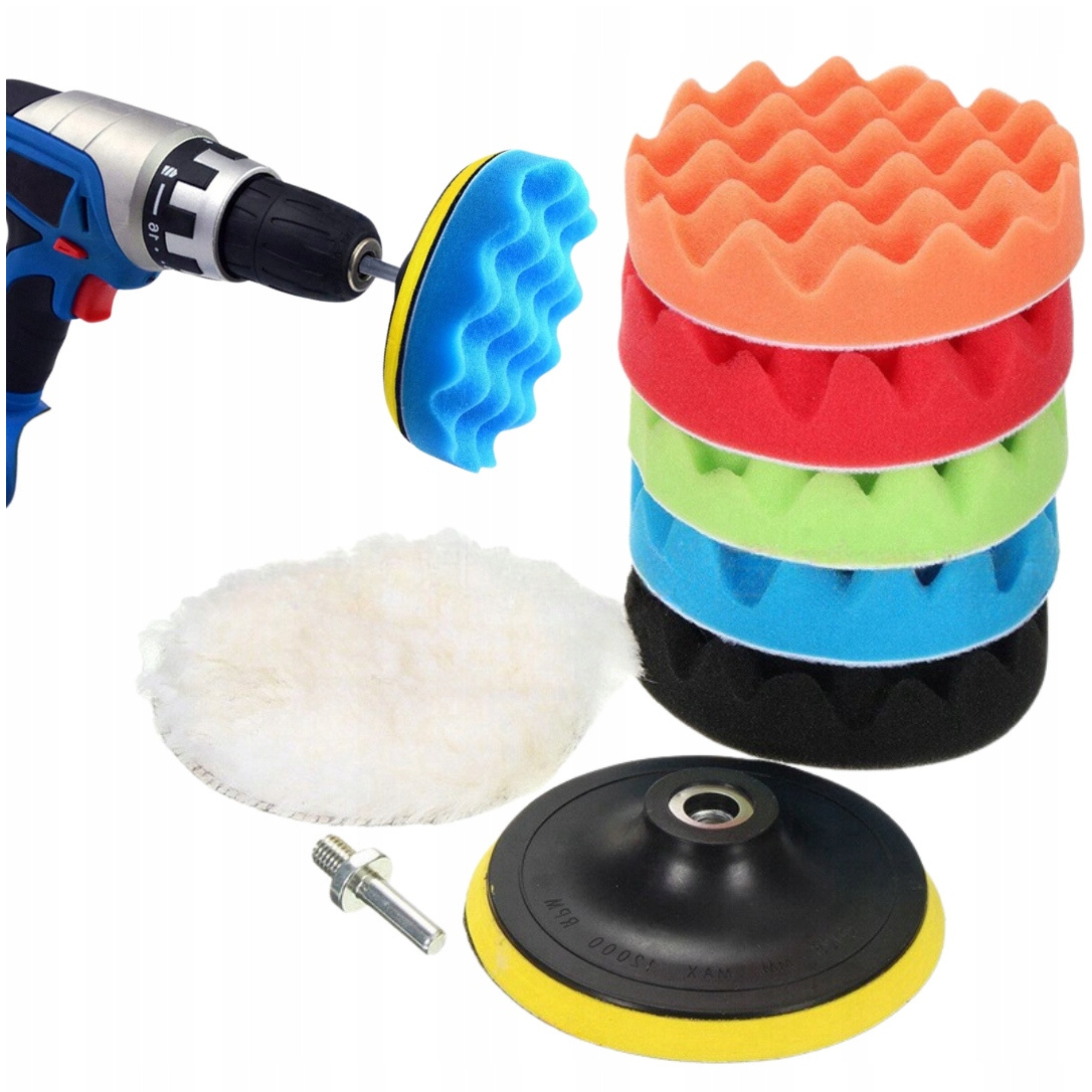 Zestaw Do Polerowania Lakieru Usuwania Rys Polerski Gąbki Dysk Futro 12EL