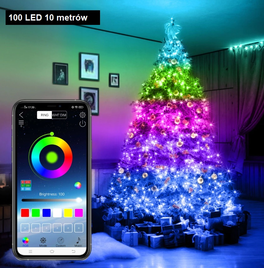 

Lampki świąteczne łańcuch 100LED 10m Bluetooth