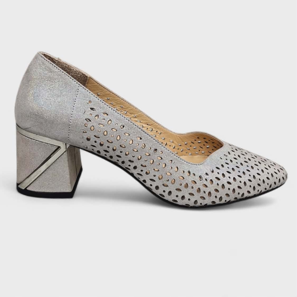 Lodičky Na Sloupku Kožené Ažurové Boccato 743.0103 Stříbrné/zlaté vel. 37