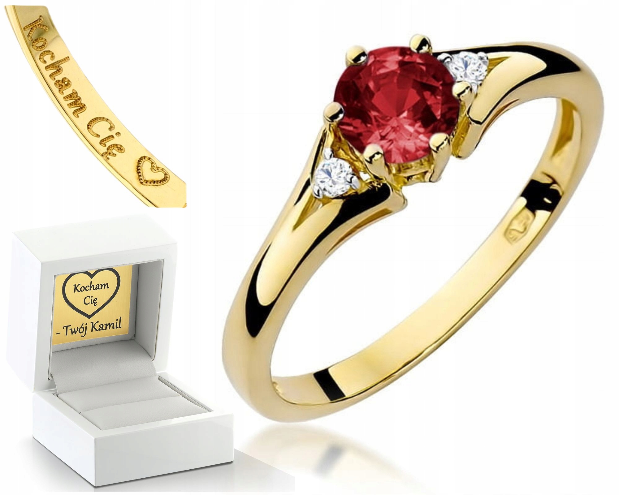 Zlatý Prstýnek S Přírodním Kamenem Granátové Jablko A Diamanty V Ryzosti Zlata 585