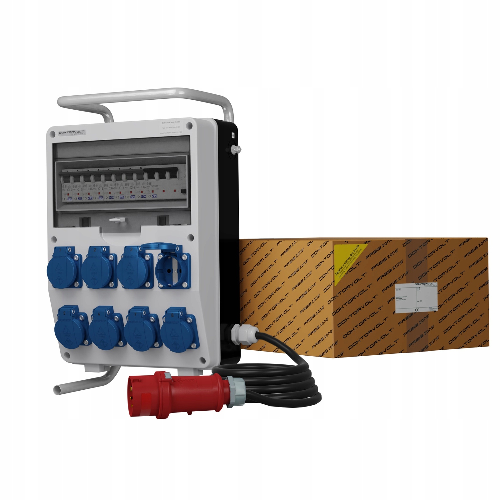 Stavebný rozvádzač na stojane s káblom Td-s/fi Skhu 8x230V Schuko