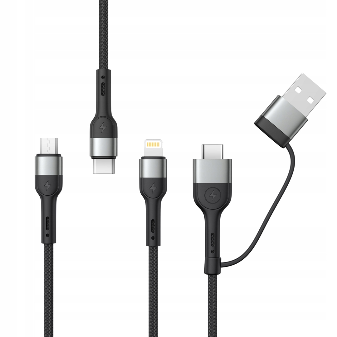 Xo kabel NB254 6w1 Usb Usb-c Usb-c microUSB Lightning 1,2m czarny