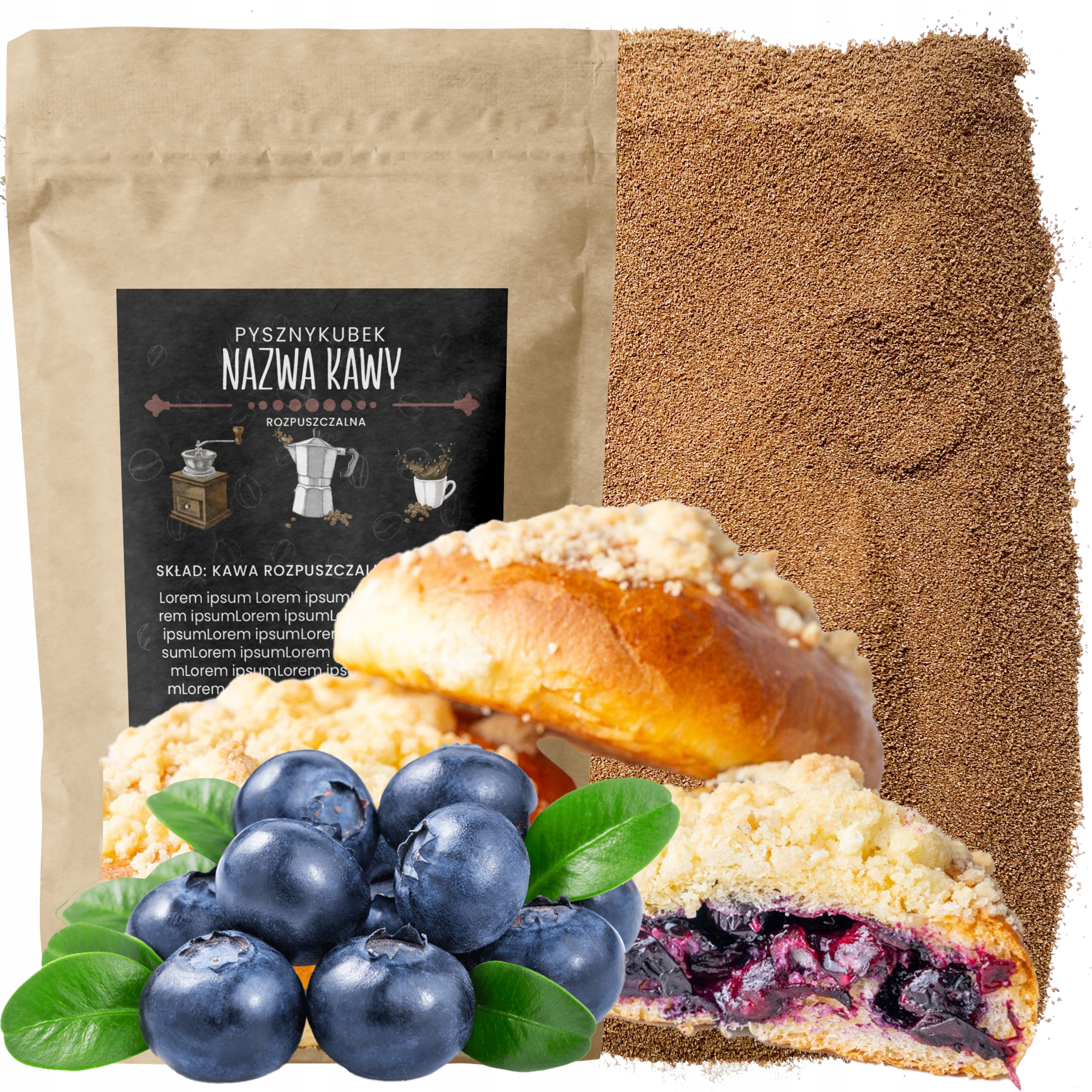 Kawa Rozpuszczalna smakowa Jagodzianka 1000g 1kg jagody drożdżówka