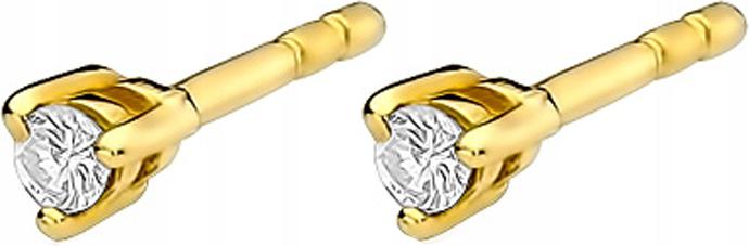Zlaté náušnice 585 jemné s diamanty a šroubky, módní vzor jako dárek