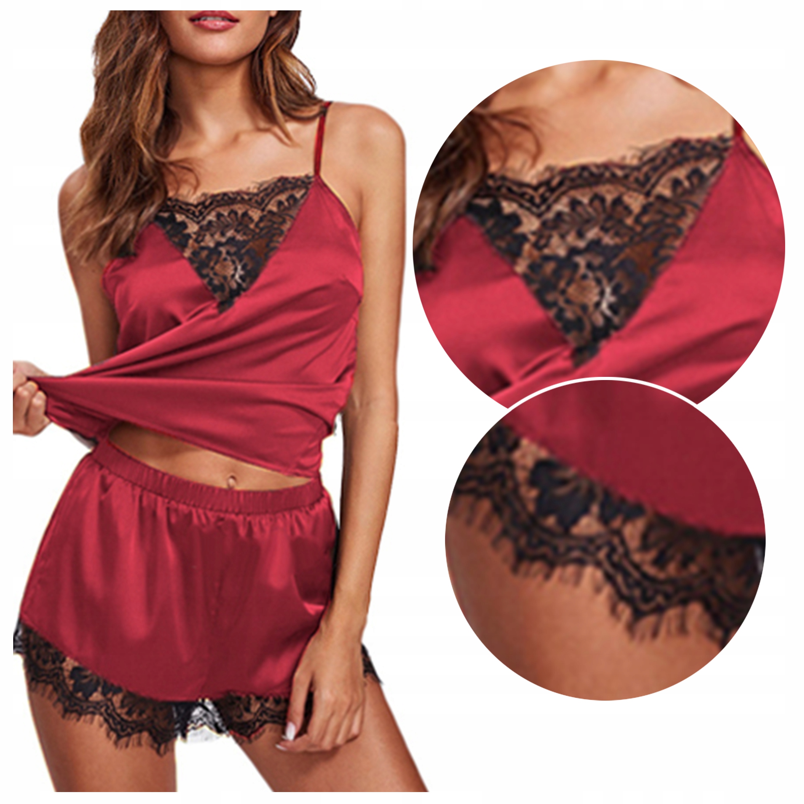 

Piżama top Satynowa spodenki Koronka szorty S/m