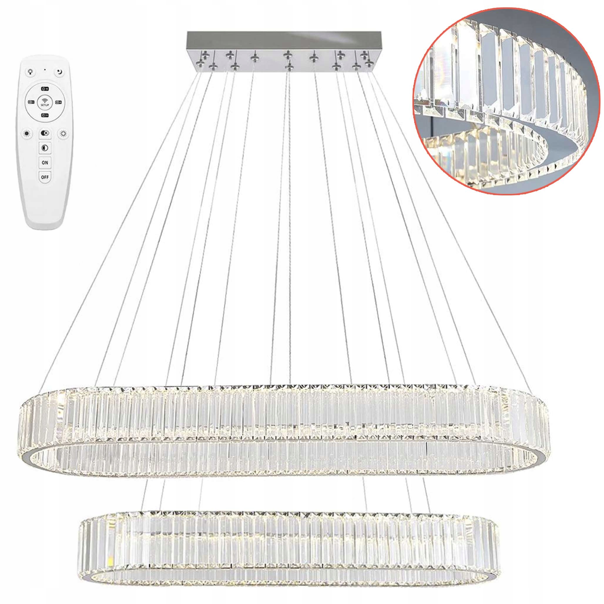 Kryštálová závesná Led lampa dvojitá 100 cm Chróm ovládaná diaľkovým ovládačom