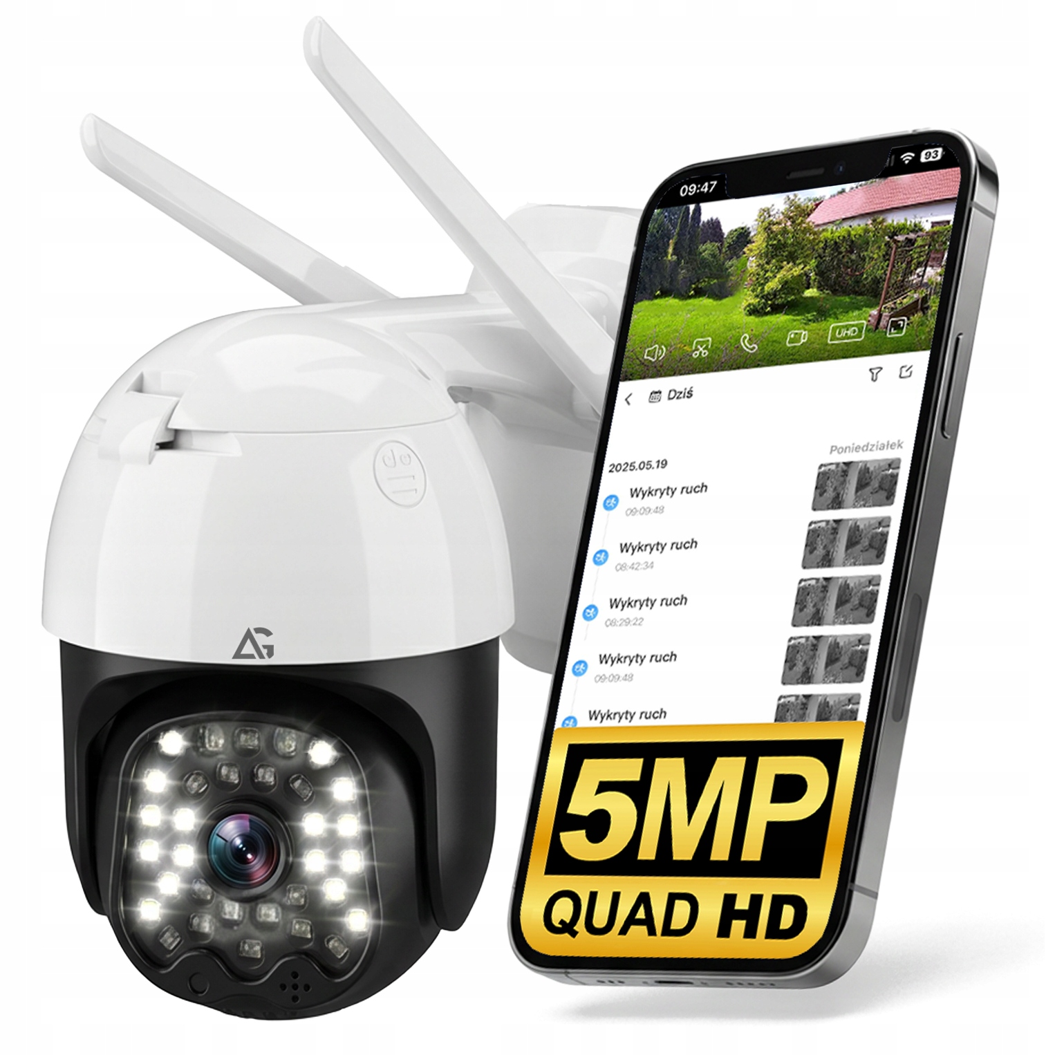 Kamera Zewnętrzna Obrotowa Wifi Ip 4X Zoom 5MPx 2K Zestaw Montażowy