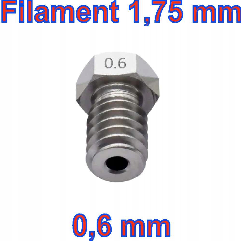 

dysza drukarki 3D, 0,6mm. filament 1,75mm. stal