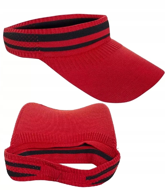 MATERIAŁOWY DASZEK PRZECIWSŁONECZNY Z ELASTYCZNĄ GUMKĄ W PASKI CZERWONY