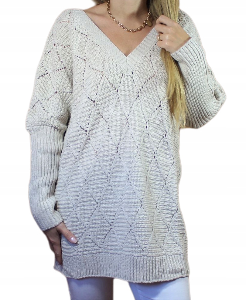

Piękny Kobiecy Sweter Plus Size Luźny Duży V