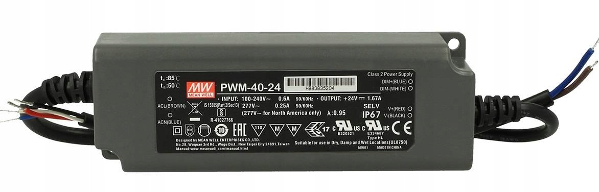 Led ovladač Mean Well PWM-40-24 40W 24V 1,67A, s Pfc, stmívání