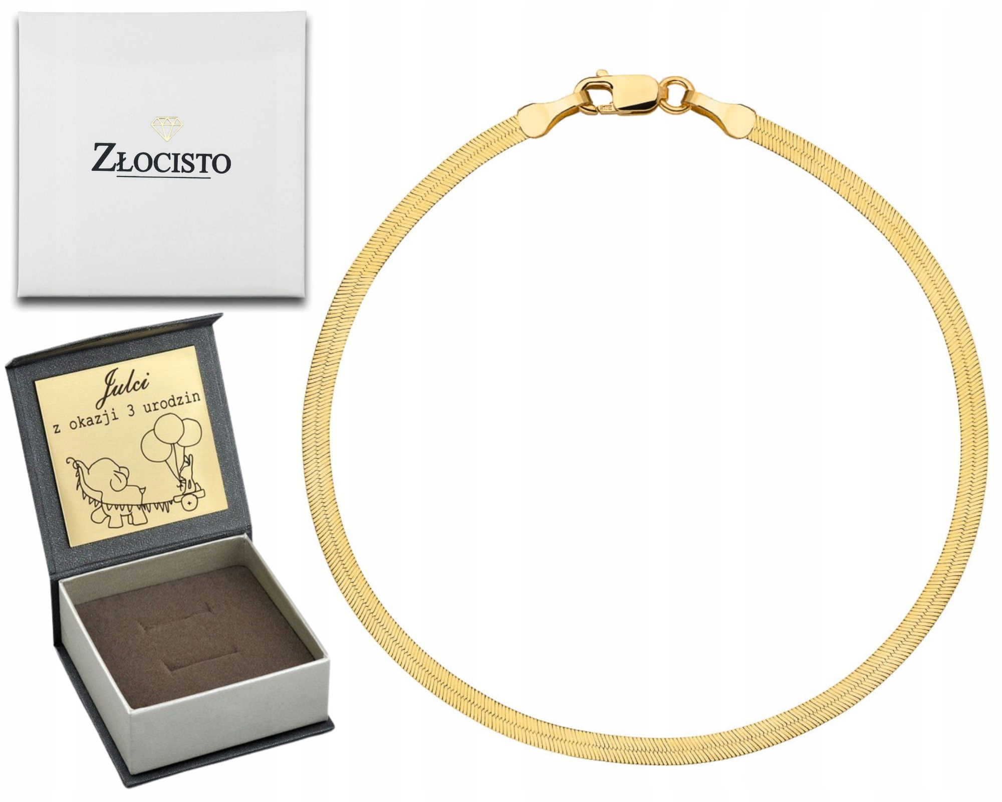 Zlatý Náramek Tenká Páska 585 Gravírování 19 CM