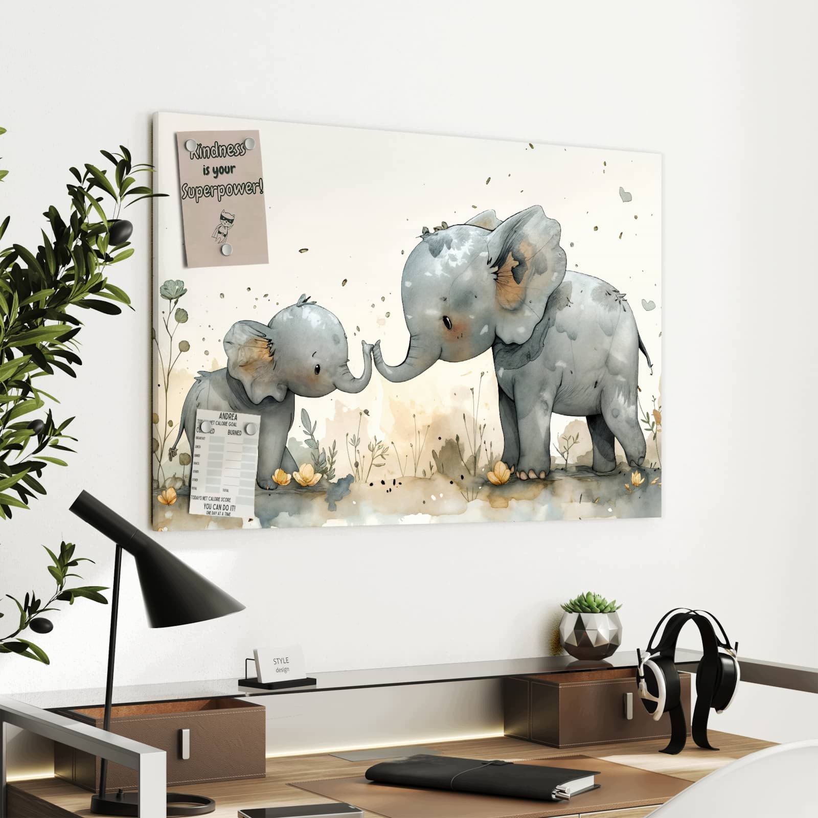 Magnetická tabule Rodzina sloni 90 × 60 cm