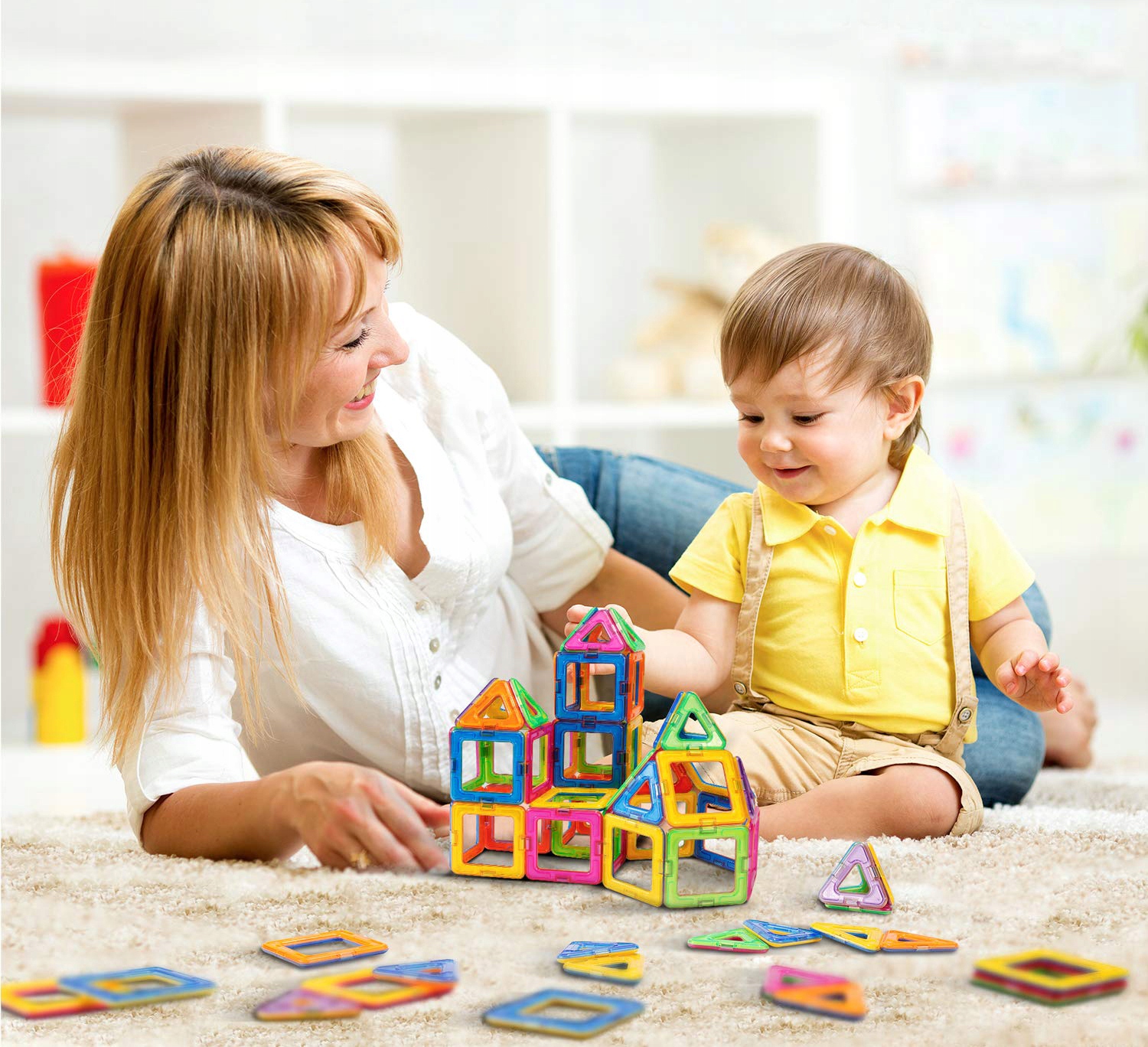 KLOCKI MAGNETYCZNE KONSTRUKCYJNE 3D DUŻE PANELE MEGNETIC TILES 45 elem. Wysokość produktu 5.5 cm