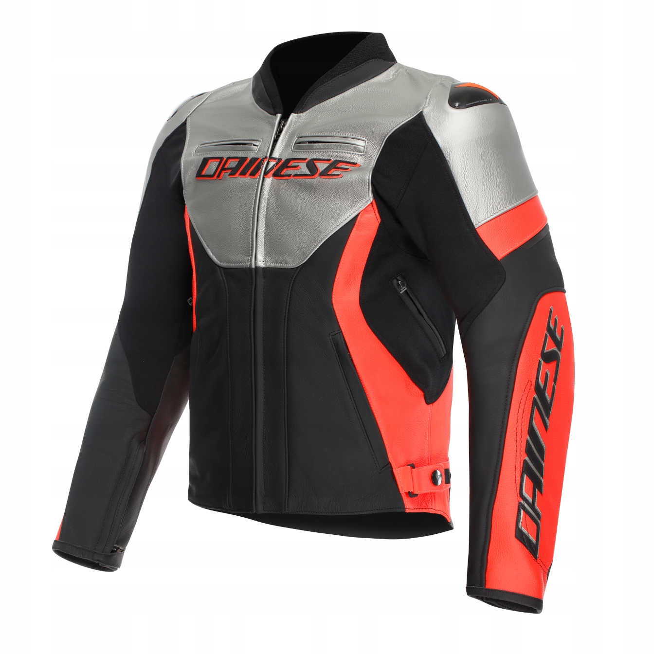 Kožená motocyklová bunda Dainese Racing 5 strieborná/čierna 52