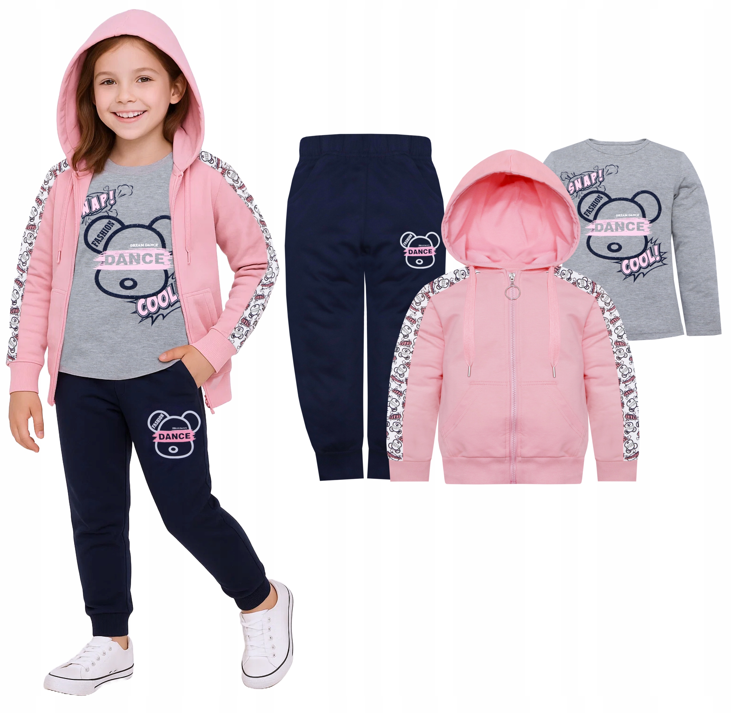 Komplet Dres 3 cz. Dziewczęcy z Kapturem Bluza Spodnie Tshirt r 158 2036