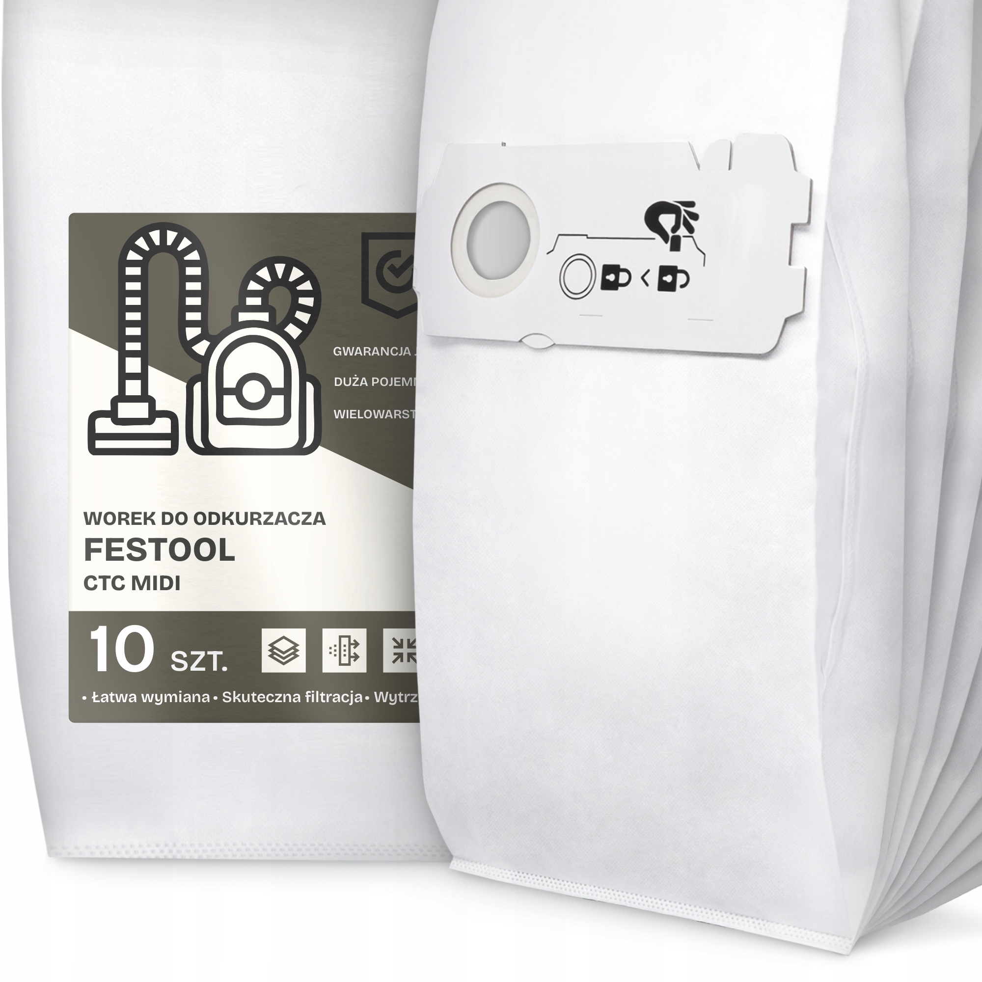10 x Sáček Do Vysavače Festool Ctc MIDI Syntetický Textilní Sáčky G9-W