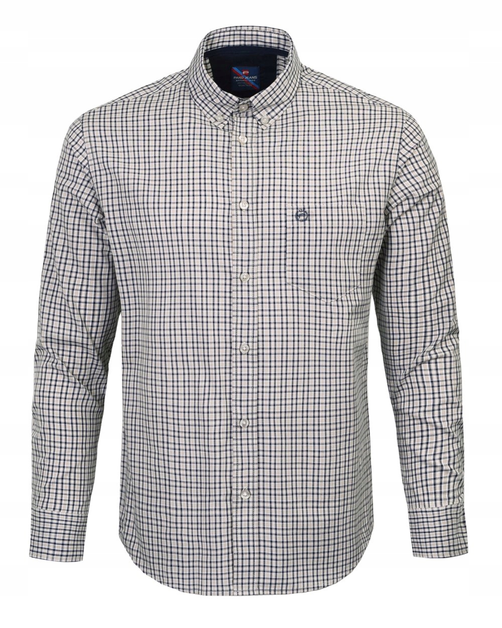 Víkendová košile -Pako Jeans- Lehce vypasovaná Drobná, Béžová Mřížka- XXL