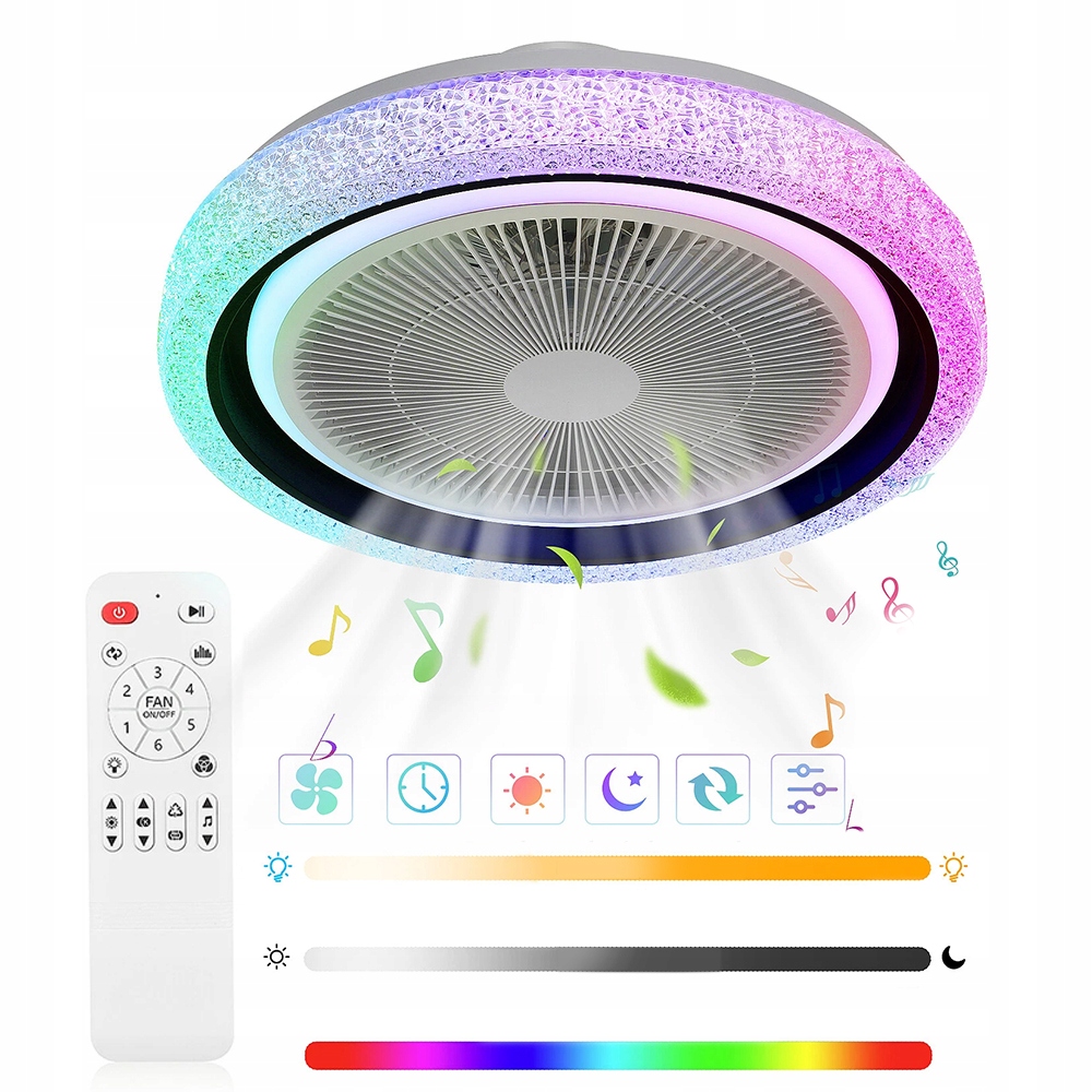 stropní svítidlo Led s ventilátorem Crystal bílá 64W 3 barvy Apka dálkový ovladač