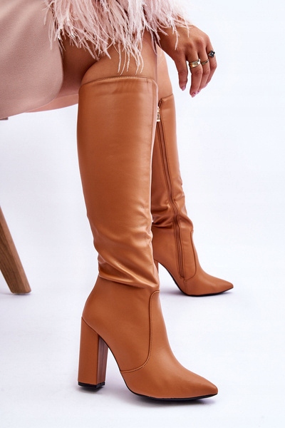 Klasické Vysoké Kozačky Na Podpatku Nude 36